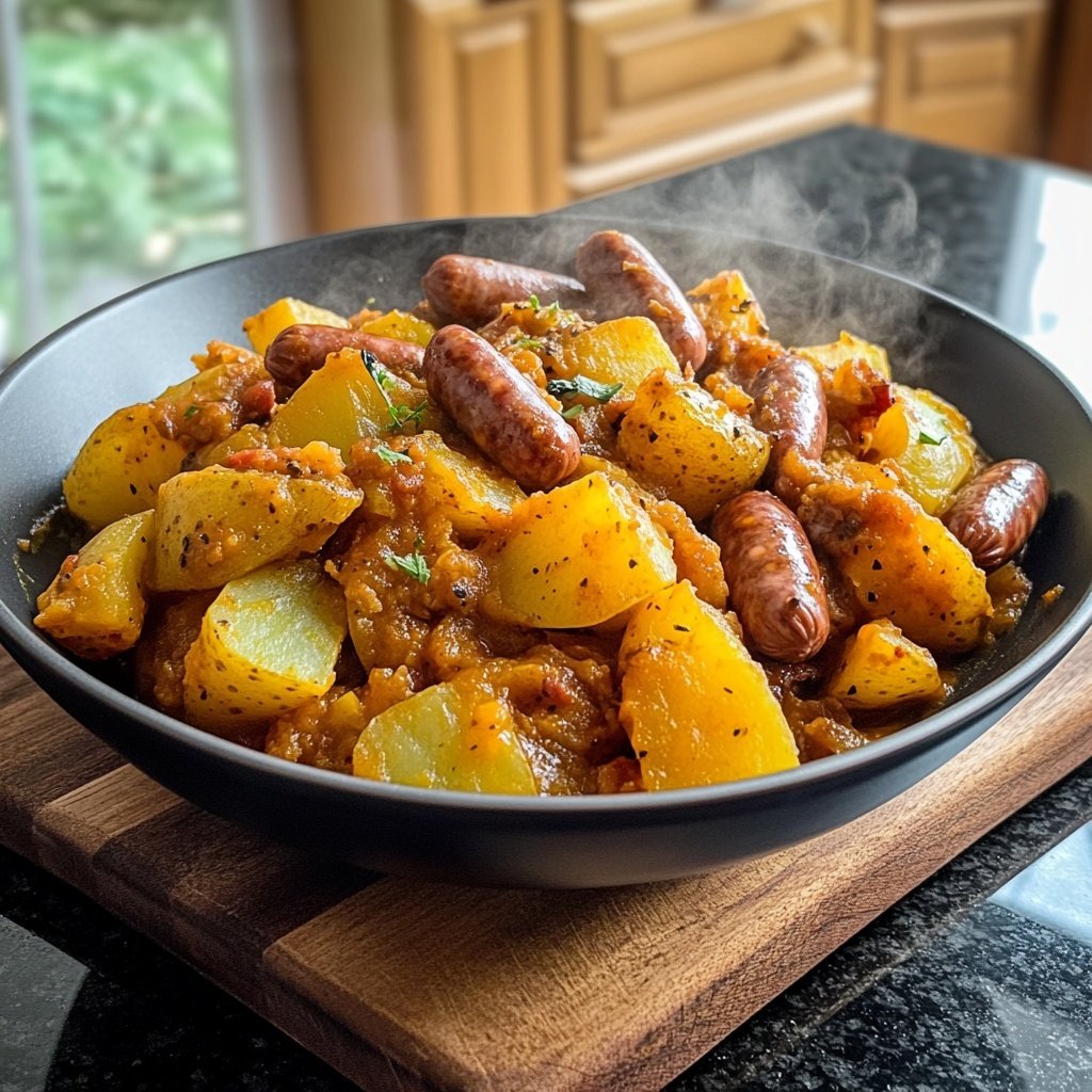 Kartoffelgulasch mit Würstchen